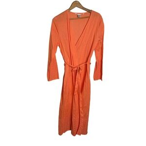 WinterSilks Orange M Linen Cotton Eyelet Wrap Long Resort Lounge Pool Maxi